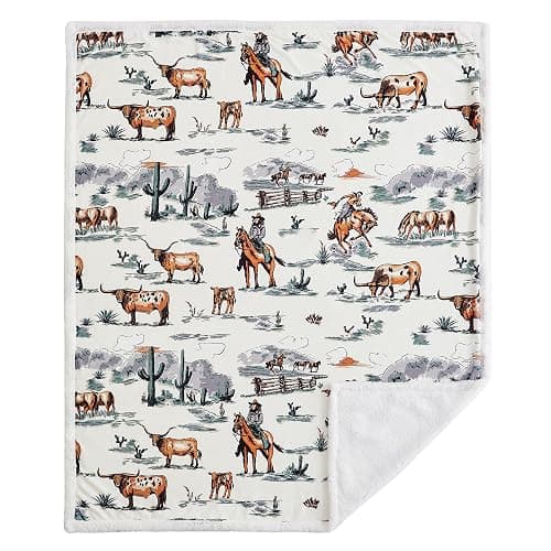 Indigo Hill by HiEnd Accents Ranch Life 3 Piece Sherpa Throw Blanket Set, Cowboy Cow Longhorn Horse Cowgirl Print Fleece Throw Set, Western Rustic Style, 1 Throw and 2 Pillows thumbnail 3