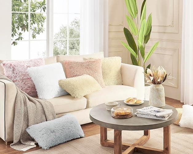 NordECO HOME Pack of 2 Faux Fur White Cushion Covers Luxury 45 x 45 Fluffy Decorative Fuzzy Square Throw Pillow Case 18 x 18 for Sofa Decor thumbnail 7