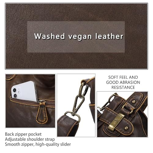 Angel Kiss Women's Designer Handbag Large Double Zipper Multi Pocket Washed Leather Purse thumbnail 5