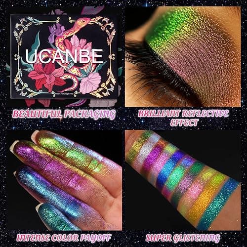 UCANBE Chameleon Multichrome Eyeshadow Palette, 10 Colors Shifting Chromatic Light-Reflecting Metallic Eye Shadow, Multi-Use Blendable Holographic Glitter Shimmer Eye Makeup Pallet (Solar Python) thumbnail 6