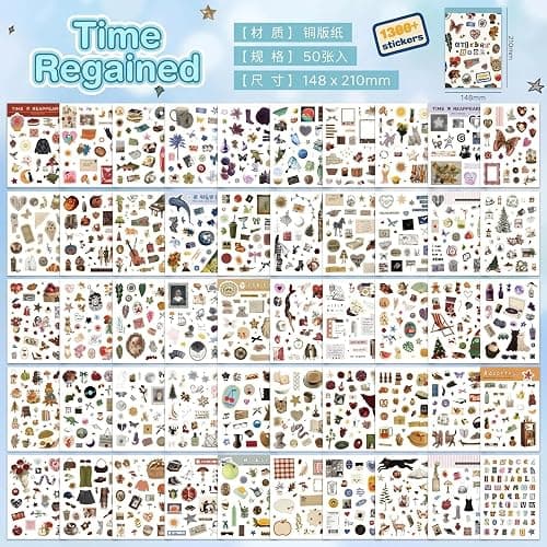 1300+ Kawaii Journal Sticker Book for Adults, Cute Korean Style Foodie & Dream Washi Stickers, Repositionable Journal Stickers & Scrapbook Stickers for DIY Craft（Time Regained） thumbnail 3