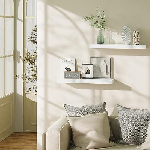 BAMEOS Floating Wall Shelves 24 x 6 Inch – Easy-Install Hanging Shelves with Hardware Included | Modern Decor Shelf for Bathroom, Bedroom & Living Room Storage, Set of 2, White thumbnail 7