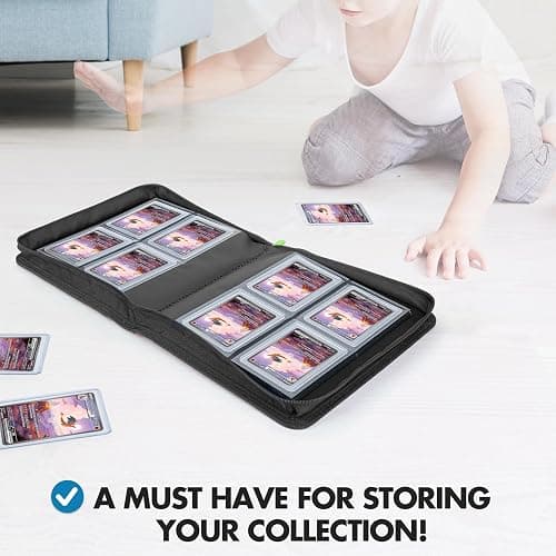 FunGuys Toploader Binder, Trading Card Binder Storage,128 4 Pocket Top Loader Pokemon Binder, Card Collection for Yugioh, MTG, TCG, Card Folders for Trading Cards - Black and Black thumbnail 5