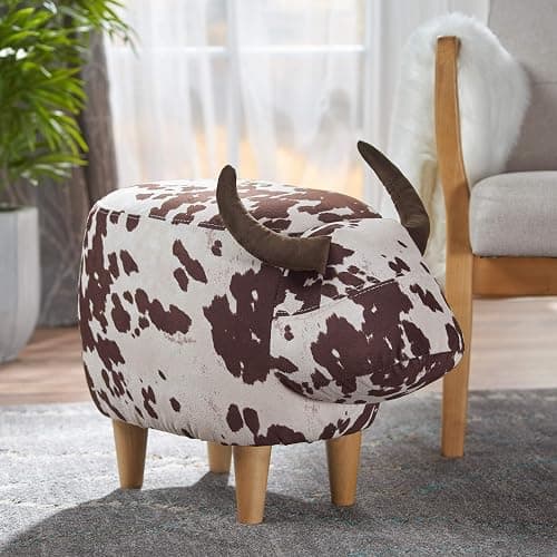 Christopher Knight Home Bessie Patterned Velvet Cow Ottoman, Brown Milk Cow / Natural thumbnail 7