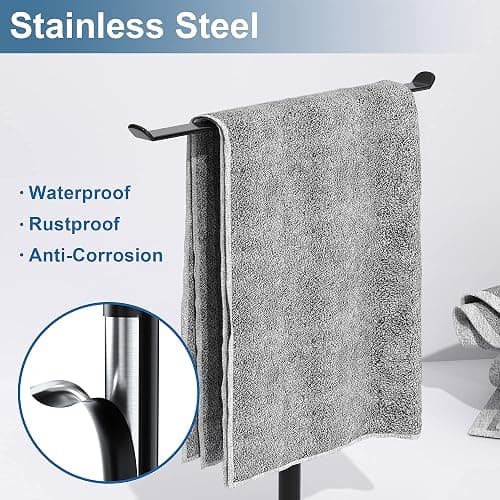 Towel Rack T-Shape Hand Holder for Bathroom,Headband and Lightweight Bathroom Racks,Kitchen Black Holder,Stainless Steel Waterproof Counter Organizer thumbnail 3