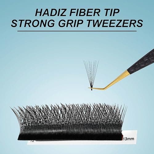 HADIZ Set of 4 Fiber Tip Diamond Grip Eyelash Extensions Tweezers Japanese Stainless Steel Lash Tweezer(Black) thumbnail 5