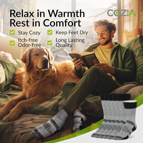COZIA Merino Wool Socks for Men and Women Warm thermal Boot Hiking Socks 3 Pairs thumbnail 5