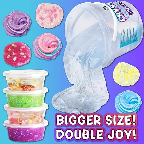 4 LB Huge Glassy Clear Slime Bucket Toy for Kids, FunKidz 64 FL OZ Premade Big Crystal Slime Pack Gift with 29 Sets Add-ins Jumbo Slime Kit for Girls Boys Party Present thumbnail 3