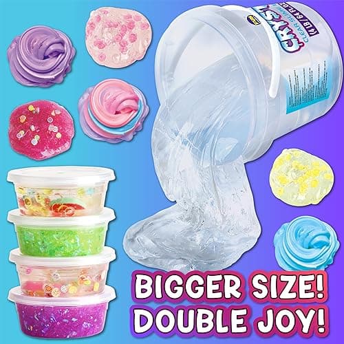 4 LB Huge Glassy Clear Slime Bucket Toy for Kids, FunKidz 64 FL OZ Premade Big Crystal Slime Pack Gift with 29 Sets Add-ins Jumbo Slime Kit for Girls Boys Party Present thumbnail 4