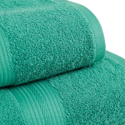 Amazon Basics 6 Piece Oversized Fade resistant Towel set, 100% Cotton towels for bathroom, soft and absorbent, 2 Bath Towels, 2 Hand Towels and 2 Washcloths bathroom towel set, Teal - Teal - 6-Piece Set thumbnail 4