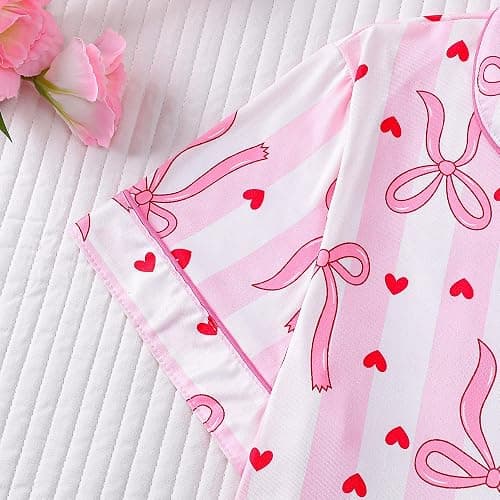APRTEAK Women's 2 Piece Bow Pajamas Set Pink Pjs Cute Pj Set Summer Coquette Short Sleeve Button Down Lounge Sets Sleepwear thumbnail 4