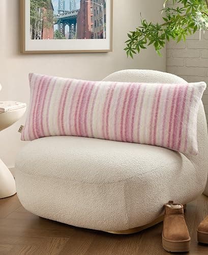 UGG Throw Pillow for Couch – Knit Accent Pillow Soft Striped Lumbar Decorative Pillow for Sofa Bed & Home Decor, Pink Living Room Decor, 36" x 14" (Joana) thumbnail 2