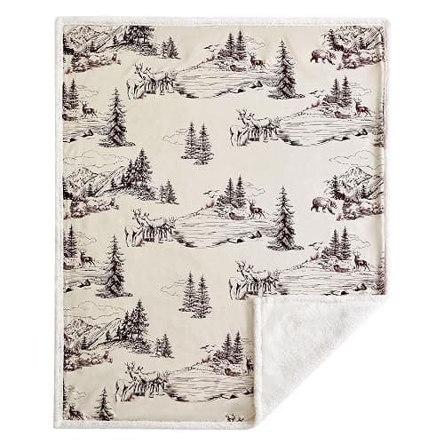 Indigo Hill by HiEnd Accents White Pine 3 Piece Sherpa Throw Blanket Set, Pine Tree Bear Deer Elk Print Fleece Throw Set, Western Cabin Lodge Rustic Style, 1 Throw and 2 Pillows thumbnail 3