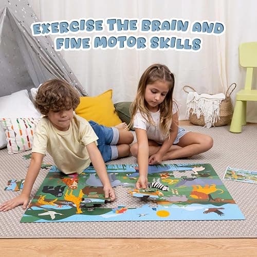 BONNYCO Giant Floor Puzzles for Kids of Jungle Animals with 48 Large Pieces. Safari Jumbo Puzzle 36.2 x 24.4 in, Gifts for Boys and Girls, Educational Kids Toys Ages 2-8 thumbnail 8