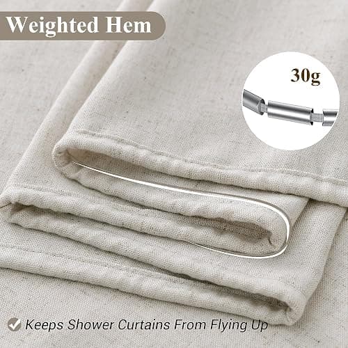 Naturoom Oatmeal Linen Shower Curtain, Cloth Textured Fabric Shower Curtain Set with Hooks, Simple Elegant Modern Farmhouse Country Ultra Thick Bath Curtains for Bathroom,Water Repellent,72x80 thumbnail 4
