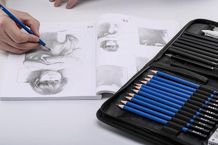 H & B 33pcs Sketch Pencils Set Artists Drawing Kit in Pencil case with Pencil Sharpener Art Supplies for Student Painter Beginner thumbnail 6
