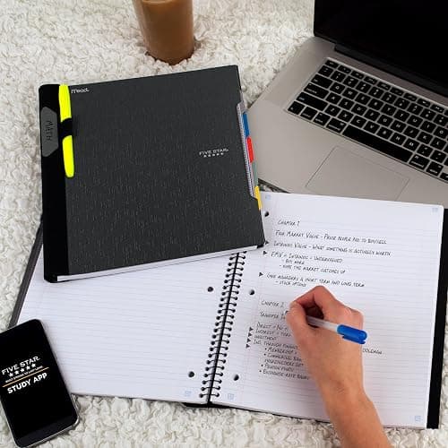 Five Star Advance Spiral Notebook + Study App, 5 Subject, College Ruled Paper, 8-1/2" x 11", 200 Sheets, Spiral Guard, Movable Tabbed Dividers, Black (73144) thumbnail 2