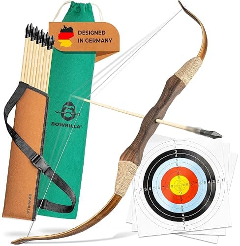 BOWRILLA® Wooden Bow and Arrow for Kids with 10 Arrows, Quiver, 3 Targets & Storage Bag | Kids Bow and Arrow Set for Right- and Left-Handers | Indoor and Outdoor Toys for Children Boys & Girls - Image 1