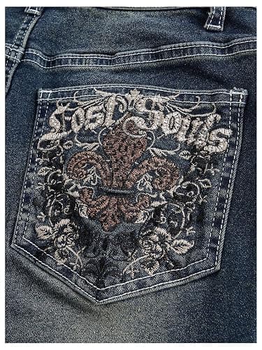 MakeMeChic Women's Flared Jeans Bell Bottom Jeans Embroidered Y2K High Waist Stretchy Denim Pants thumbnail 4