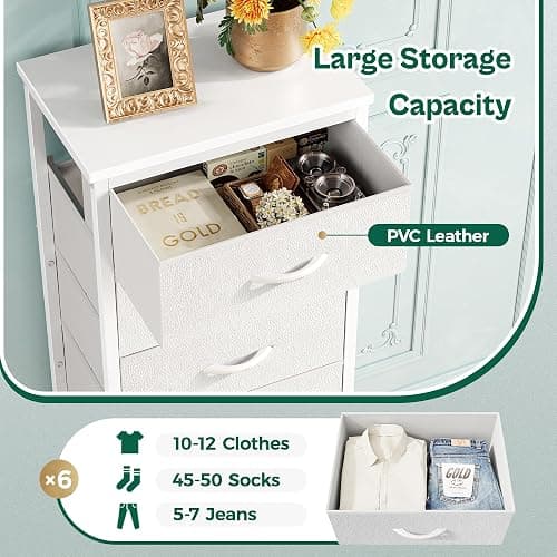 Huuger Tall Dresser for Bedroom, 7 Drawer Dresser & Chests of Drawers, Fabric Drawer for Closet, Bedroom, Night Stand, Metal Frame, Storage Tower with Fabric Bins, White thumbnail 4