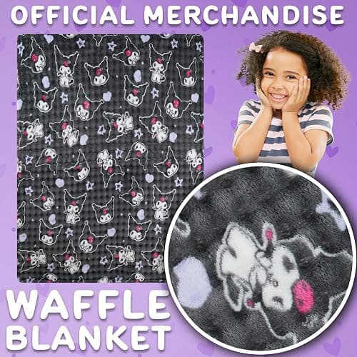 Get Trend Hello Kitty Sanrio Waffle Blanket for Girls, Teens, Women, 51 x 59 in, Kuromi Throw Blanket, Throw for Bed, Room Decor, Kawaii Gifts for Her (Grey Kuromi) thumbnail 5