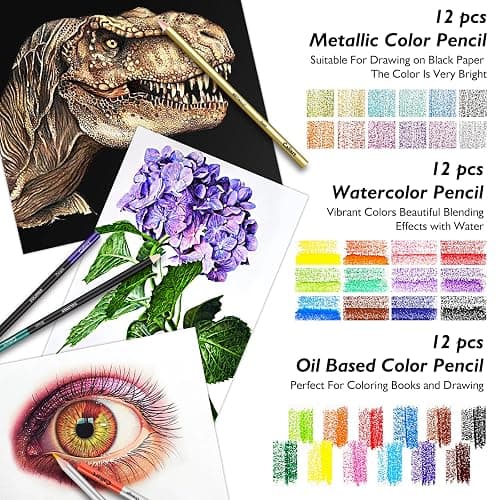 Caliart 176PCS Art Supplies Sketching Kit with 100 Sheets 3-Color Sketch Book, Graphite Colored Charcoal Watercolor & Metallic Pencils, Drawing Set Christmas Gifts for Adults Teens Girls Boys Kids thumbnail 3