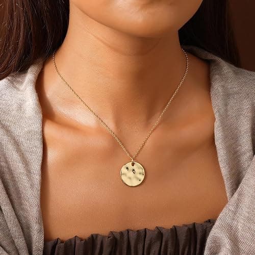 Aopulsi Gold Pendant Necklaces for Women, Gold Plated Pendant Necklace, Fashionable Hammered Pendant Necklaces Simple Multiple Shapes Necklace for Women Unique Gift thumbnail 3