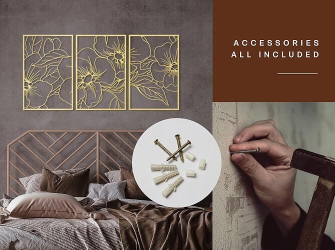 Vivegate Gold Minimalist Floral Single Line Metal Wall Art Decor - 18"X12" 3 Packs Gold Floral Abstract Minimalist Lines Wall signs for Hanging home wall decor thumbnail 5