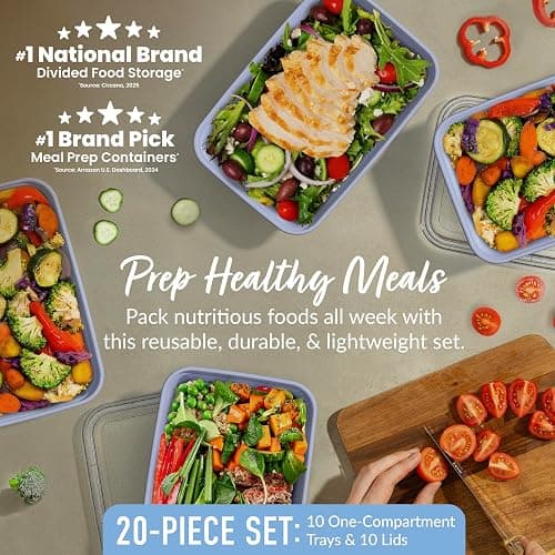 Bentgo Prep - 20-Piece 1-Compartment Reusable Meal Prep Containers with Lids, PFAS & BPA Free Materials, Durable, Microwave, Freezer, & Dishwasher Safe To Go Food Storage (Periwinkle) thumbnail 3