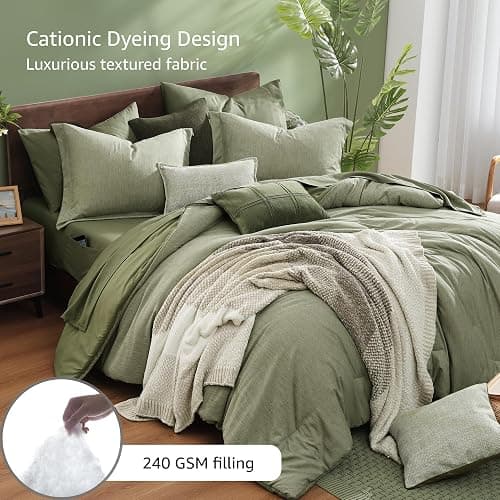 Monbix Full Size Comforter Set Sage Green 7 Pieces Bed in a Bag | Cationic Dyeing Reversible All Season Bedding Sets with Comforter, Sheets, Pillowcases & Shams thumbnail 3