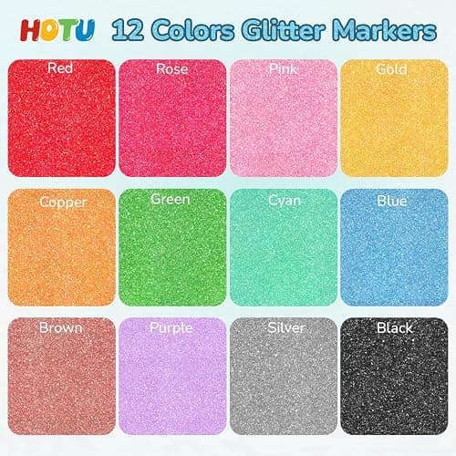 HOTU Glitter Markers Pen, 12 Glitter Colors Paint Pens Sparkly Metallic Shimmer Acrylic Marker Fine Point Tip 0.7mm Water-based Ink for Adults DIY Crafts Greeting Birthday Cards thumbnail 4