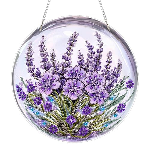 Eiflow DIY Hanging Diamond Art Kit Purple Flower, Acrylic Diamonds Painting Pendant Board Kit, 5D Gem Art Ornament Kit for Adults, Double Sided(9.4x9.4inch) - Image 1