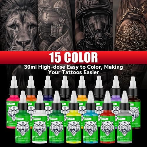 15 Colors Tattoo Ink Set,1oz (30ml) Tattoo Ink Colors Set for Shading&Outlining,Professionals Tattoo Pigments for Tattoo Body Art thumbnail 3