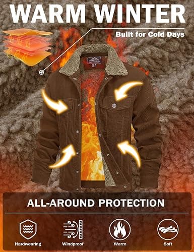 MAGCOMSEN Men's Corduroy Jacket Winter Sherpa Lined Warm Thick Trucker Cargo Coat with 5 Pockets thumbnail 4