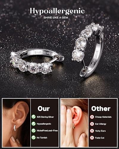 Moissanite Hoop Earrings,2.0ct D Color 14K Gold Plated Brilliant Round Cut Earrings S925 Sterling Silver Huggie Earring for Women Men thumbnail 6