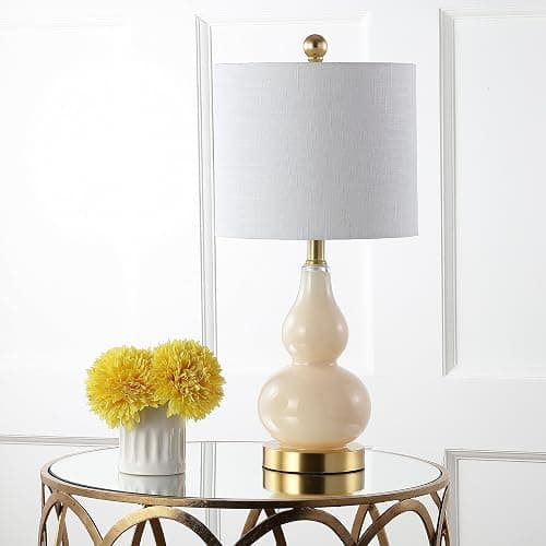 JONATHAN Y 20.5" Ivory Glass Table Lamp, Modern Gourd Bedside Nightstand Lamp for Bedroom, Living Room, White Linen Shade, LED Bulb Included (JYL1028B) thumbnail 8