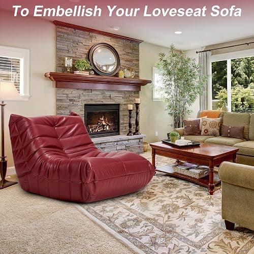 Hobestluk Giant Bean Bag Chair Lazy Floor Sofa, Memory Foam Fireside Sofa for Adults, Big Beanbag Faux Leather Armless Chair for Living Room Bedroom Dorm Office (WineRed, Single) thumbnail 8