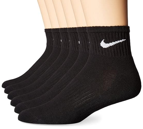NIKE Unisex Performance Cushion Quarter Socks with Bag (6 Pairs), Black/White, Medium - Image 1