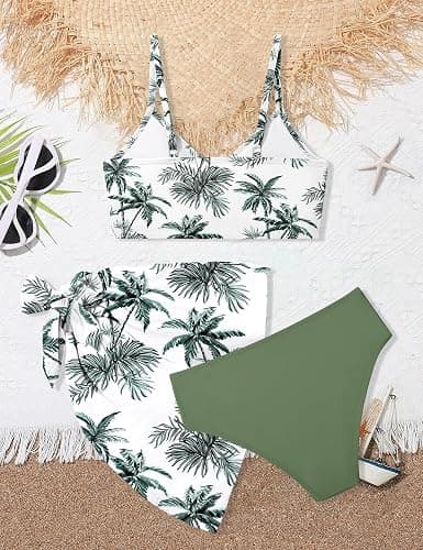 ADIFUN Girls Swimsuit V Neck Adjustable Straps Stylish Bikini with Cover Up 3 Piece Set Bathing Suits for Teen Girl thumbnail 5