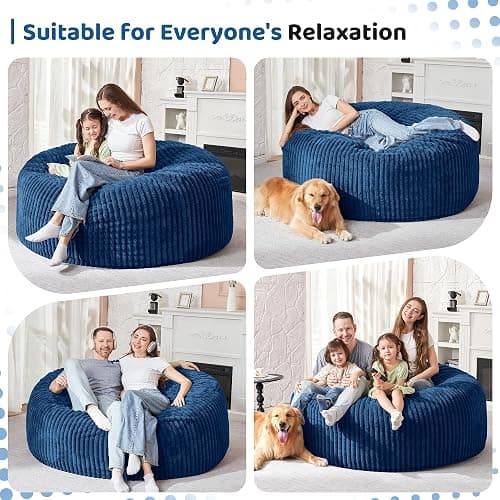HABUTWAY 5FT Bean Bag Chair, 5' Large Bean Bag Chairs for Adults with Removable Stripe Plush Cover, Memory Foam Beanbag Chair for Living Room Bedroom Dorm (Blue) thumbnail 4