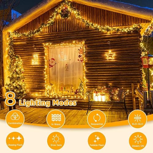 Ollny Fairy Lights Battery Operated, 10m 100 LEDs Christmas Tree Light Battery Powered Outdoor Decoration, Warm White Waterproof Xmas Lighting with 8 Modes/Timer for Indoor Outside Bedroom Garden thumbnail 5