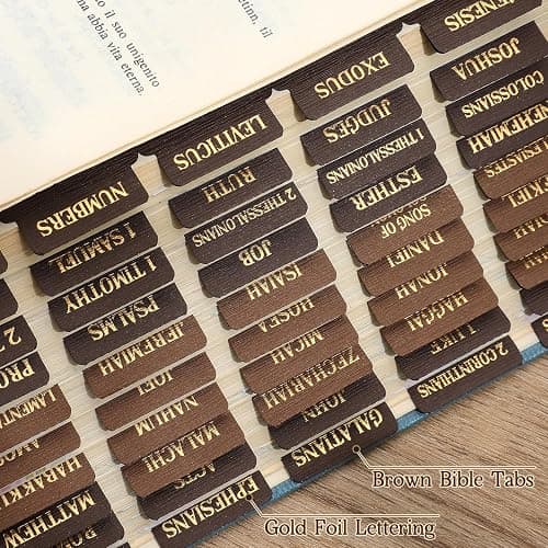 Woodgrain Texture Bible Tabs, 80 Pcs Chestnut Brown Gold Foil Index Tabs with Ruler - 66 Books Chapters & 14 Blank DIY Stickers, Bible Study Journaling Supplies, Nature-Inspired Gift Set for Men Women thumbnail 3