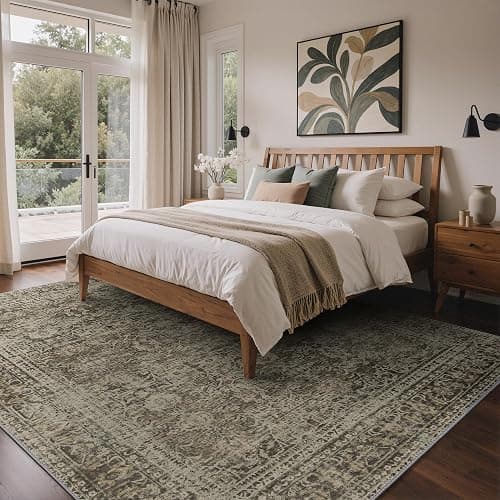 8x10 Area Rug Machine Washable Boho Rug for Living Room,Ultra-Thin Low Pile Carpet,Lightweight Indoor Printed Rug,Non Slip Floral Area Rug for Bedroom, Dining Room, Home Office,Vintage Sage Green thumbnail 2