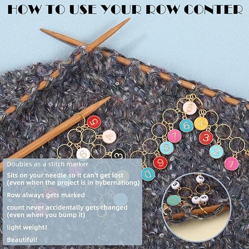 COGCHARGER 3Pcs Flat Round with Number Alloy Enamel Charms Knitting Row Counter Chains for Knitting and Crochet Stitch Markers thumbnail 4