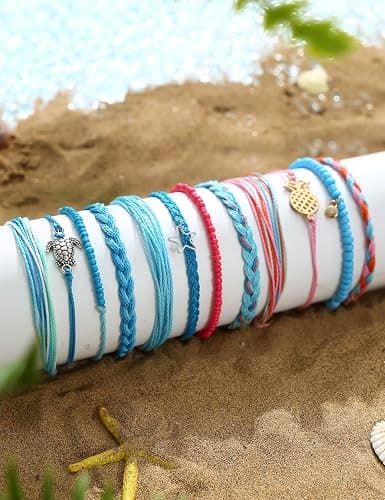 LOLIAS 24 Pieces Waterproof String Bracelets for Women Surfer Wave Boho Bracelet Adjustable Handmade Friendship Bracelet String Ocean Beach Boho Bracelets Anklets for Women thumbnail 4