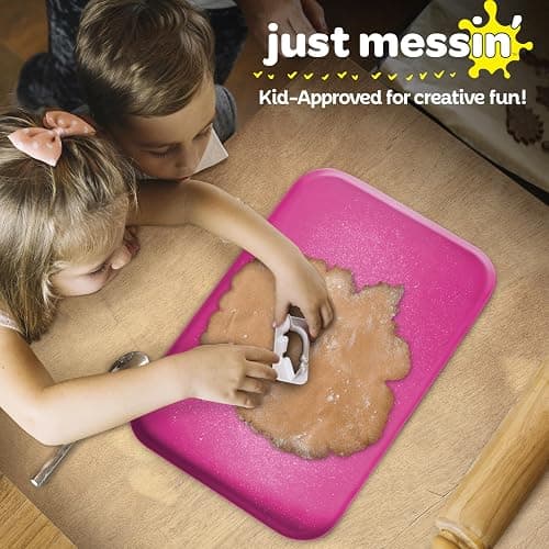 Just Messin' Silicone Art Mat for Crafts, Legos, Slime, Resin, Paint & Jewelry-Making, Table Protection with Raised Sides to Contain Mess, Non-slip Heat Resistant, 12”x18” Mat with high .6" Edge, Pink thumbnail 3