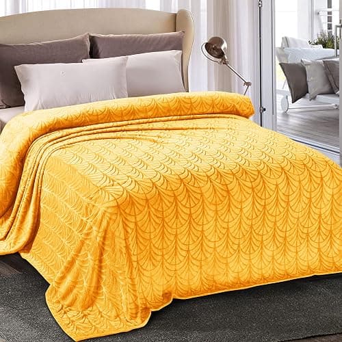 Whale Flotilla Flannel Fleece King Size Blanket for Bed, Soft Fluffy Velvet Bedspread Coverlet with Decorative Vintage Pattern for All Season, Warm and Lightweight, 90x104 Inch, Lemon Yellow - Image 1