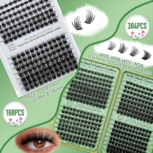 LASHSUN Lash Clusters Kit Wispy Eyelash Clusters Kit 1672PCS Multi-Type DIY Lashes Pestañas Postizas Naturales+Lash Bond and Seal*2,Remover*2,Lash Tweezers*2,Mascara Brush*2(6 Boxes Kit-2) thumbnail 3
