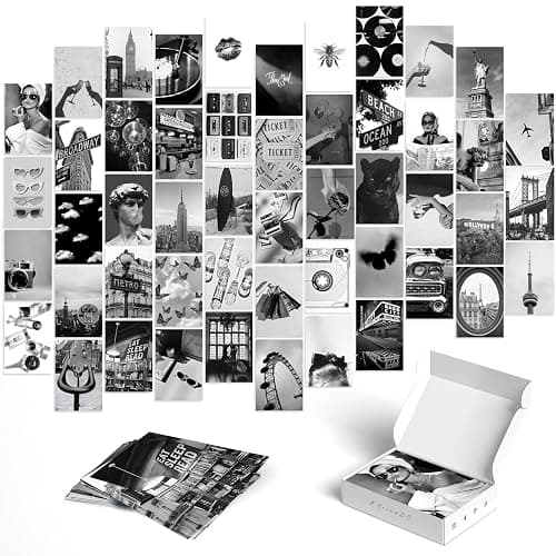 Y2K BOO Black and White Wall Collage Kit - 50 Trendy Monochrome Aesthetic Photos for Sophisticated and Modern Spaces, Perfect Room Decor for Teens, 4"x6" Vintage Wall Art for College Dorms - Image 1