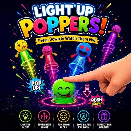 Liberty Imports 24 PCS Jumping Emoticon Popper Spring Launchers LED Light Up Toy Bouncy Party Favors Supplies and Goodie Bag Fillers for Kids, Toddlers (Light Up) thumbnail 6
